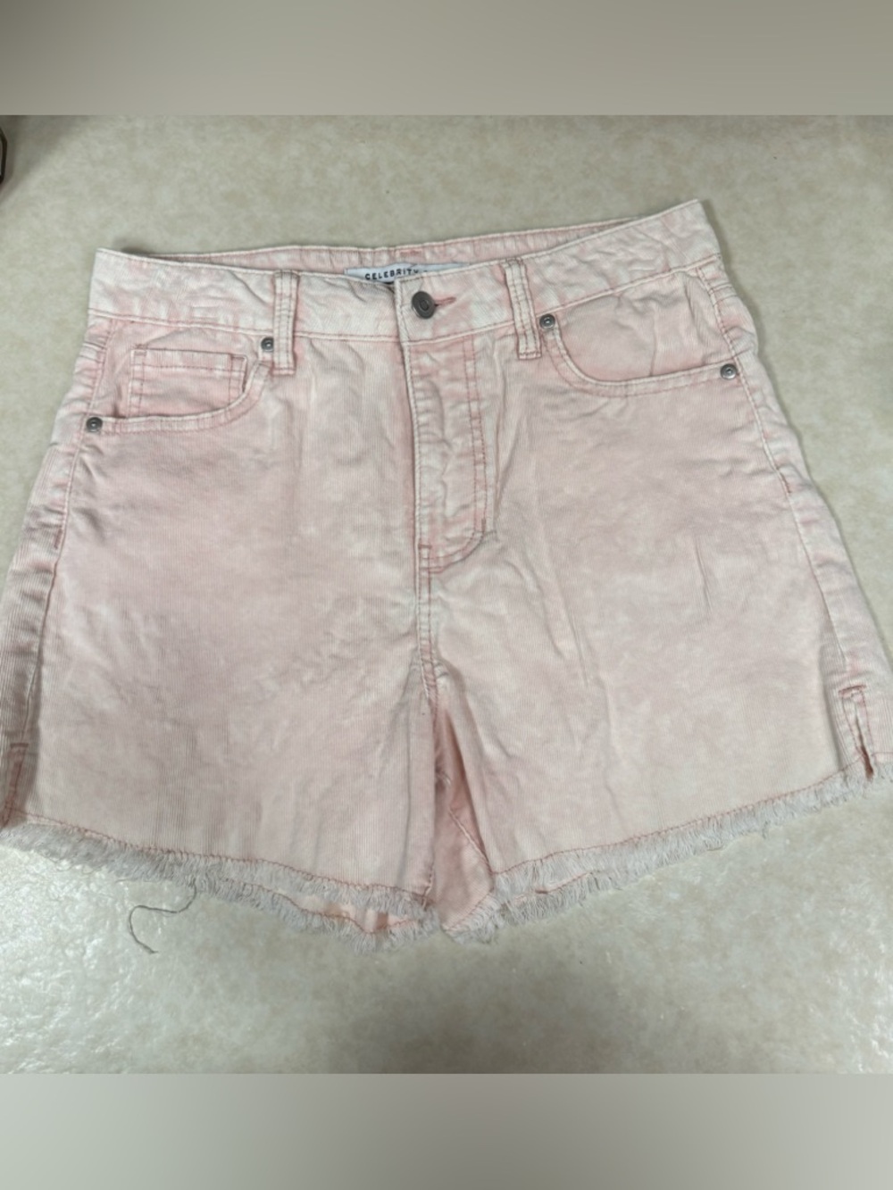 Celebrity Pink light pink corduroy high rise frayed hem shorts size 9
